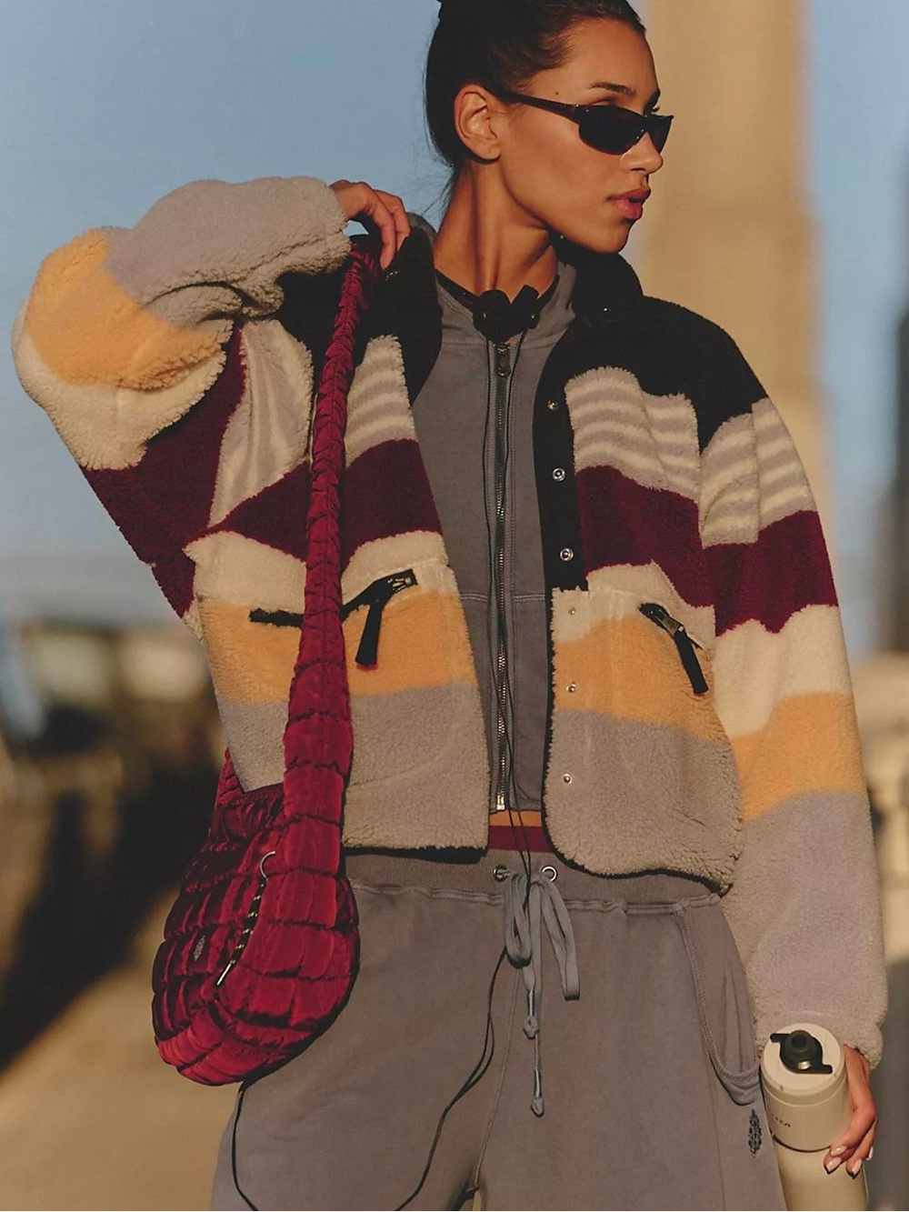 FP Movement Hit The Slopes Printed Fleece Jacket Papaya Combo / Run Stripe
